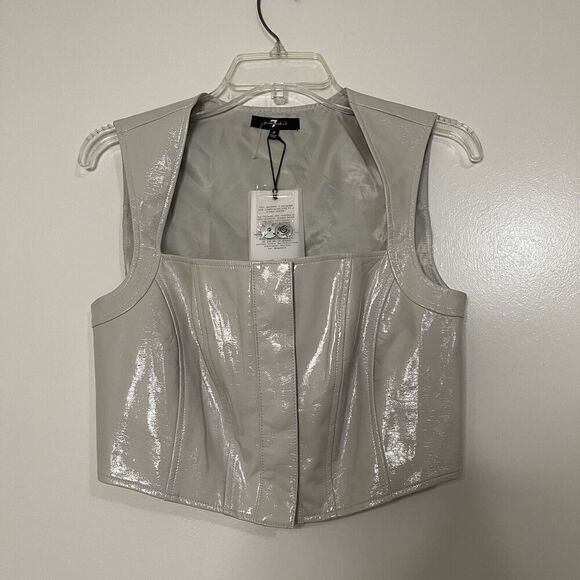 NEW! 7 for all mankind patent faux leather cropped ash gray bustier top Small - Picture 1 of 5